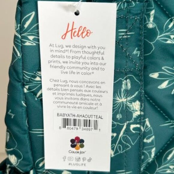 Lug Kerstin Lindquist Baby Yacht Carry-All Zip-Top Tote Aloha Outline Teal Green - Picture 13 of 13